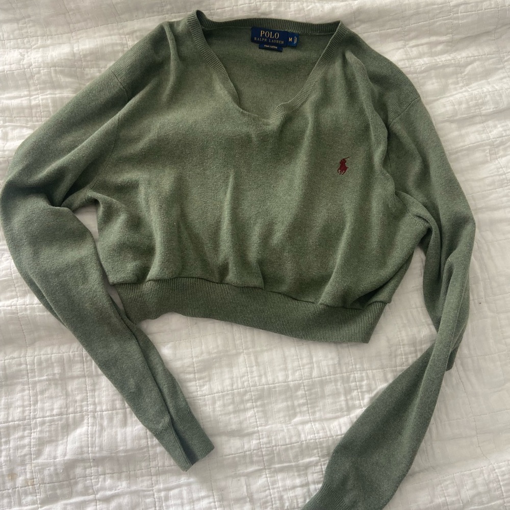 Polo Ralph Lauren Cropped Vintage V-neck Sweater - Dark Green